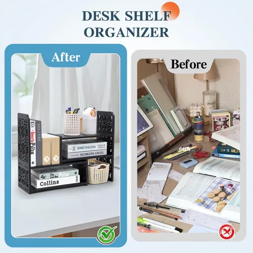 Miniatura 5 de EARTHSON Estante organizador de escritorio, estantería expandible para escritorio, estantería de escritorio pequeña, mini estantes ajustables