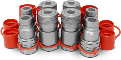 Miniatura 10 de Summit Hydraulics 1/2" Acopladores Hidráulicos de Conexión Rápida de Cara Plana para Dirección de Patín Bobcat Set con Tapas Antipolvo