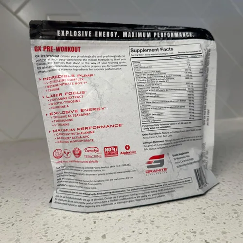 Miniatura 5 de Granite GX - Suplemento para antes del entrenamiento, sabor de poder ácido, apoya la concentración, la energía y el rendimiento con teacrina