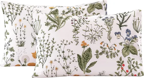 Miniatura 31 de ECOCOTT Floral Pillowcases Standard Size Set of 2, 100% Washed Cotton Pillow Cases with Envelope Closure, Beige Botanical Wildflower Printed Pillow