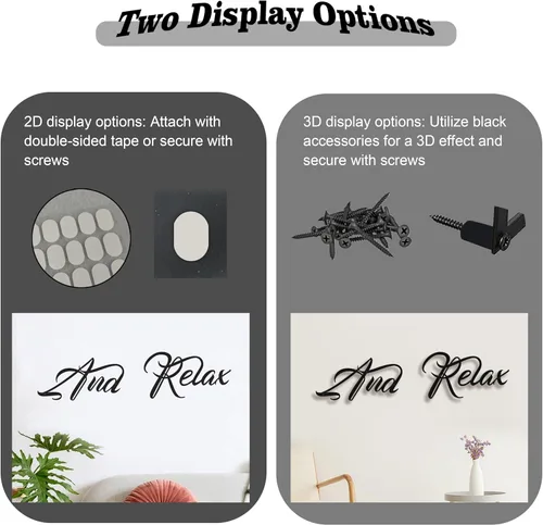 Miniatura 5 de LIYAOLI Arte de Pared de Metal Negro Relajante, Letrero de Relajación Moderno Decoración de Letras para Baño, Letrero Decorativo de 3D en Metal