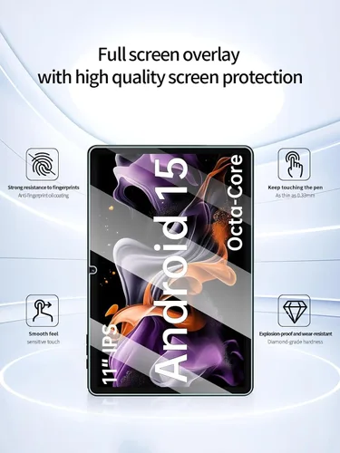 Miniatura 2 de Protector de pantalla para tableta ApoloMedia EP1095T Android 15 de 11 pulgadas, dureza 9H antiarañazos, sensible al tacto, bordes redondeados 2.5D