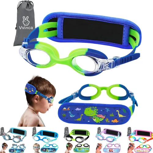 Miniatura 9 de Vvinca Gafas de natación para niños con correa de tela, sin enredos, sin dolor, antivaho para piscina, sin fugas, para niños y niñas