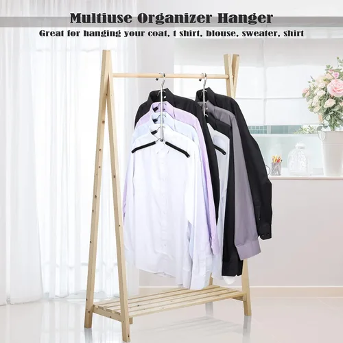 Miniatura 6 de Perchas de ropa que ahorran espacio, 4 paquetes de 4 paquetes de brazo oscilante antideslizante acolchado percha de 5 capas de acero inoxidable