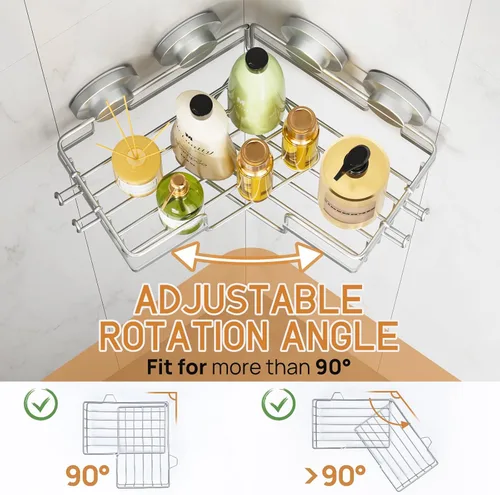 Miniatura 3 de LEVERLOC Organizador de ducha con ventosa adaptable a la esquina, paquete de 2 unidades, estante de ducha esquinero de acero inoxidable a prueba