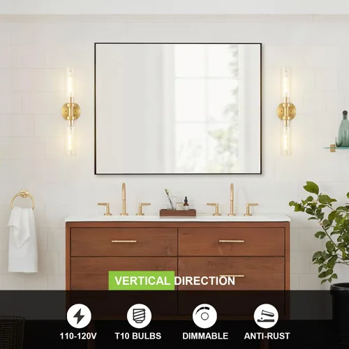 Miniatura 5 de SANTOSTOCK Lámpara de Vanidad de Baño de Oro Cepillado, Aplique de Pared Moderno de 2 Luces con Vidrio Transparente, Lámpara de Montaje en Pared