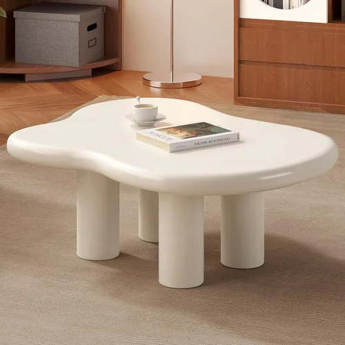 Miniatura 10 de Mesa de centro en forma de nube de 46.06 pulgadas, moderna mesa de centro blanca con borde redondo con 3 patas de soporte resistentes y mesa de 3.14