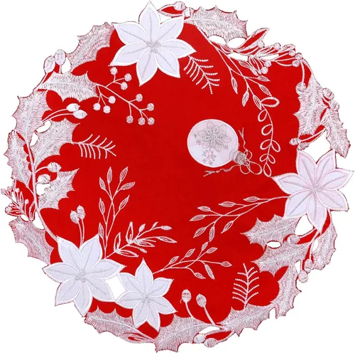 Centros de mesa bordados navideños con diseño de flor de Pascua, redondos, juego de 4 (flor de Pascua C)