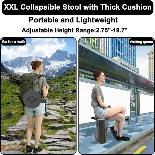 Miniatura 8 de ALEVMOOM Taburete plegable XXL mejorado de 19.7 pulgadas con cojín, taburete telescópico portátil, capacidad de 1000 libras, silla plegable