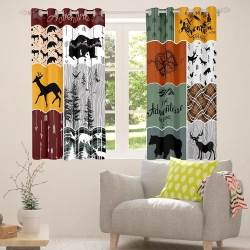 Miniatura 4 de Cortinas rústicas retro de cabaña, cortinas opacas de oso ciervo, 38 pulgadas de ancho x 45 pulgadas de largo, 2 paneles, cortinas de caza