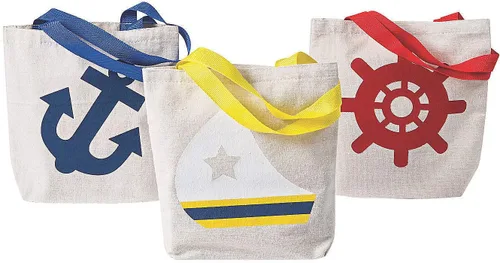 Fun Express Bolsas de mano náuticas pequeñas - Juego de 12 bolsas de lona - VBS Vacation Bible School Supplies/Decor - Fiesta de marinero y