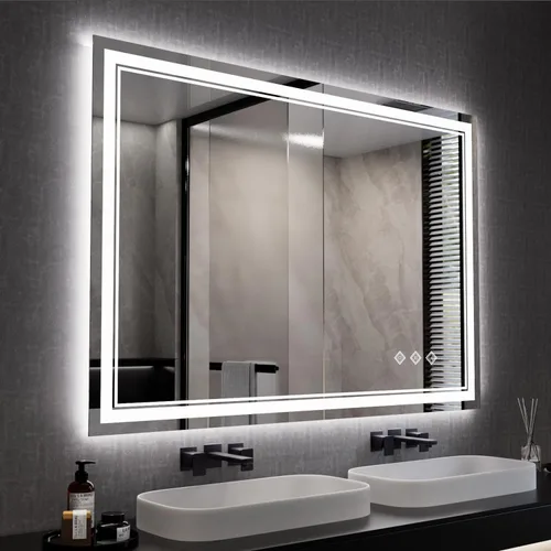 Miniatura 20 de Espejo LED, 20 x 28 pulgadas, gradiente frontal y retroiluminado LED, espejo de baño LED de 3 colores regulables CRI>90, IP54, espejo de baño