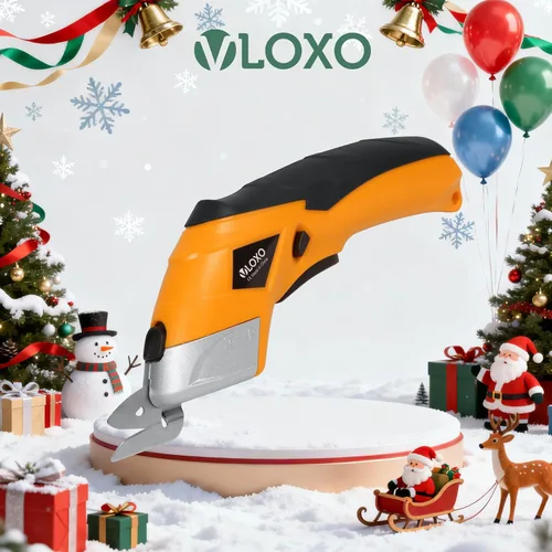 Miniatura 8 de VLOXO Tijeras eléctricas, cortador de cartón inalámbrico, tijeras de tela eléctrica, mini cortador de caja con cuchillas, multiherramienta Amarillo