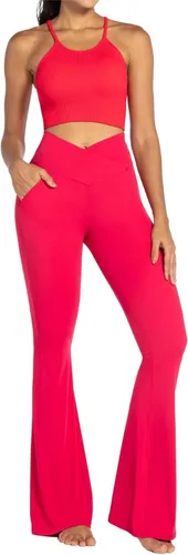 Miniatura 6 de Sunzel Leggings acampanados para mujer con bolsillos, pantalones de yoga cruzados con control de abdomen, cintura alta y pierna ancha