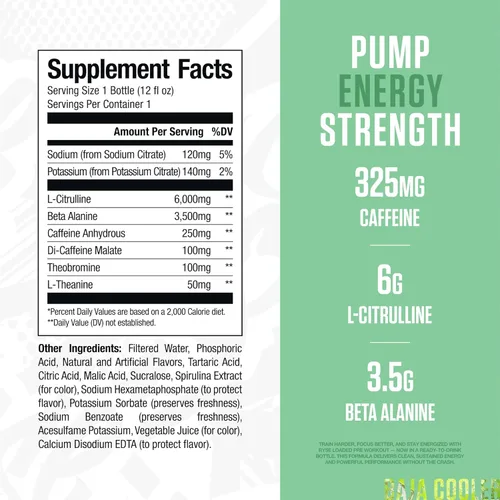 Miniatura 2 de RYSE Loaded - Baja Cooler - Bebida para antes del entrenamiento, sin azúcar, suplemento energético listo para beber con 325 mg de cafeína, citrulina