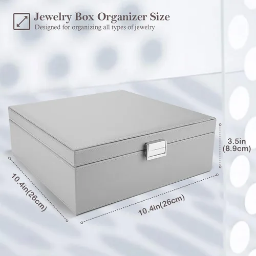 Miniatura 2 de ProCase - Joyero grande de cuero con dos niveles para organizar aretes pulseras anillos relojes para mujeres niñas regalo ideal para novia o esposa
