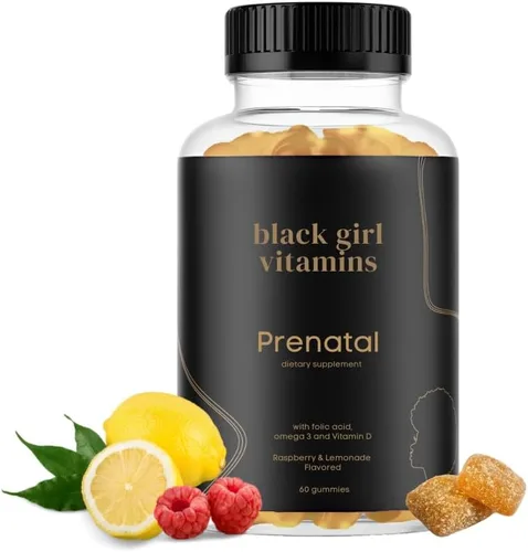 Black Girl Vitamins - Gomitas prenatales para mujeres con vitaminas y ácido fólico para el apoyo a la salud ósea, sin gluten, (frambuesa-limonada),