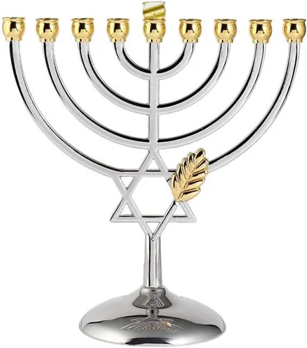 BRTAGG Hanukkah Menorah - Tazas mejoradas con pines integrados, portavelas Star of David, 9 ramas, chapado en plata, tamaño completo, no se
