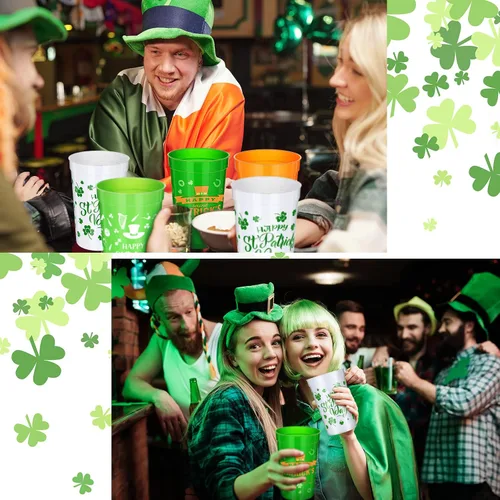 Miniatura 6 de Meanplan 60 tazas de trébol del día de San Patricio desechables de plástico para beber, suministros de fiesta de la suerte para cerveza, bebidas