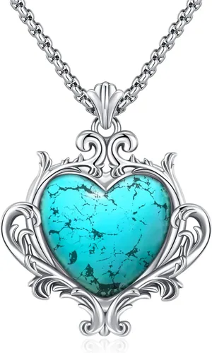 Miniatura 100 de Joyas de turquesa para mujeres y hombres de plata de ley 925 con colgante de urna para cenizas, collar con medallón de imagen, martillo de Thor
