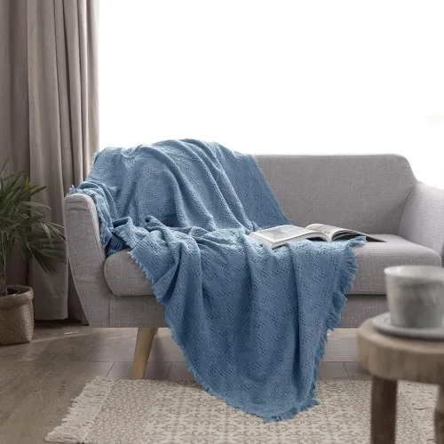 Miniatura 6 de Simple&Opulence Manta 100% algodón para cama, sofá, manta tejida geométrica de lujo bohemia con borlas, suave, ligera, acogedora, transpirable