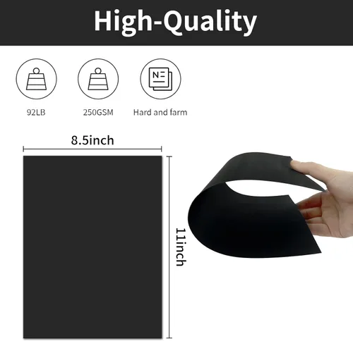 Miniatura 3 de 50 hojas de cartulina negra de 8.5x11", papel de construcción de 250 g/m²/92 lb, papel de impresora premium para proyectos de bricolaje, suministros