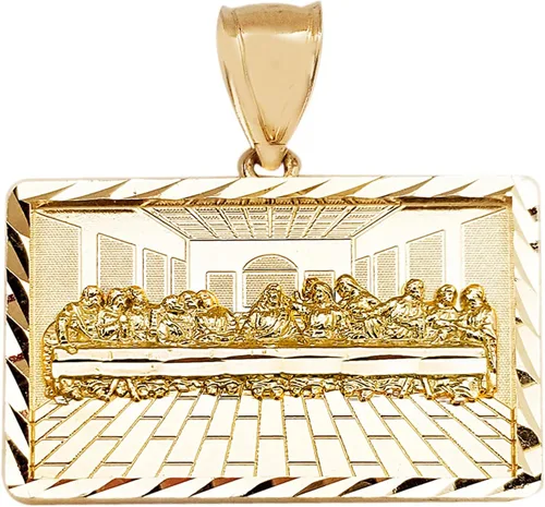 AMZ Jewelry Dije de oro de 10 quilates para la última cena con marco de corte de diamante para la última cena Hip Hop, Oro, No hay gema