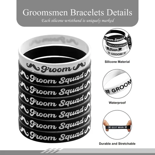 Miniatura 5 de PartyGifts&beyond Pulseras de regalo de despedida de soltero, regalo de propuesta de padrinos de boda, 7 pulseras de silicona para novios de boda