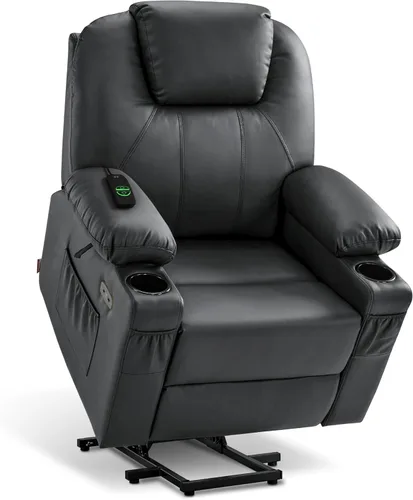 Miniatura 37 de MCombo Sillón reclinable eléctrico con capacidad de elevación, masaje y calor para ancianos, 3 posiciones, 2 bolsillos laterales y portavasos