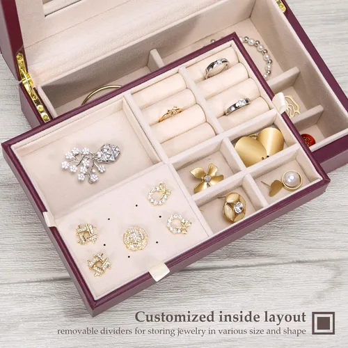Miniatura 2 de LANDICI Joyero organizador para mujeres y adolescentes estuche grande de almacenamiento de joyas con espejo y bandeja extraíble de 2 capas soporte