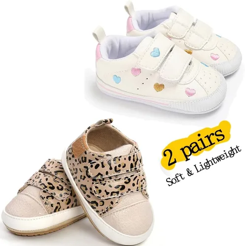 Miniatura 4 de eitwo 2 pares de zapatos de bebé, para niños y niñas, suela de goma antideslizante, unisex, suaves y ligeros, zapatos de cuna para primeros pasos
