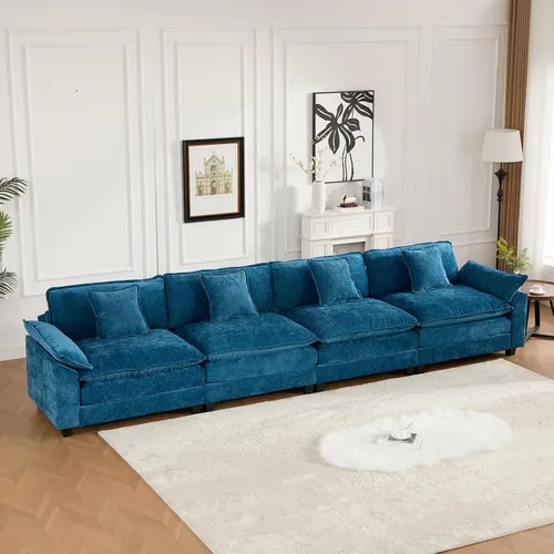 Miniatura 24 de Sofá seccional modular beige de 117.3", sofás seccionales grandes de 3 plazas para sala de estar, sofá nube oversized de tela chenille con otomana