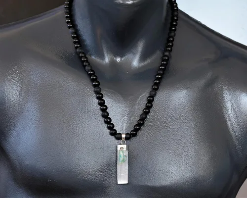 Miniatura 141 de Colgante de turmalina cruda natural, Collar de cuentas de ónix negro genuino, Collar de piedra negra, Collar de piedras preciosas, Cuentas de 0.315