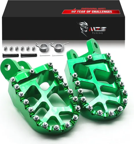 Miniatura 10 de MZS Estriberas para Dirt Bike, Estriberas CNC Motocross KLX 110 Reposapiés MX Pedal de Descanso Verde Compatible con KLX110 2002-2024 / KLX110L