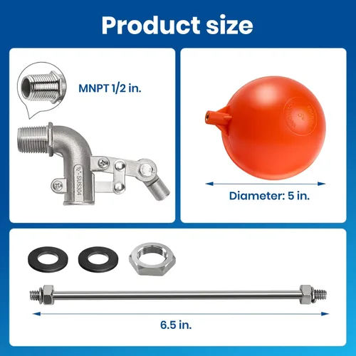 Miniatura 3 de Válvula de flotador de acero inoxidable de 1/2 pulgada – Control de nivel de agua automático de acero inoxidable 304 de servicio pesado, brazo