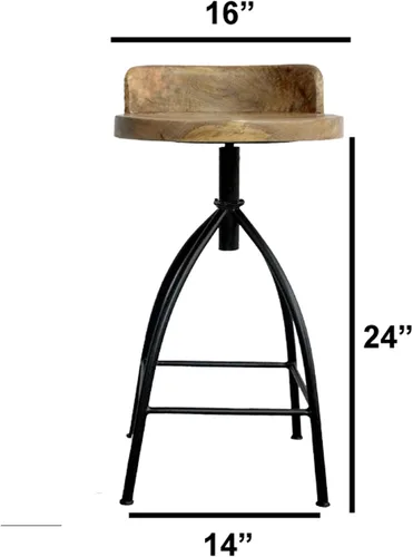 Miniatura 10 de TUP THE URBAN PORT Pia Taburete de altura de mostrador de estilo industrial de 25 a 31 pulgadas con asiento giratorio ajustable, marrón, negro
