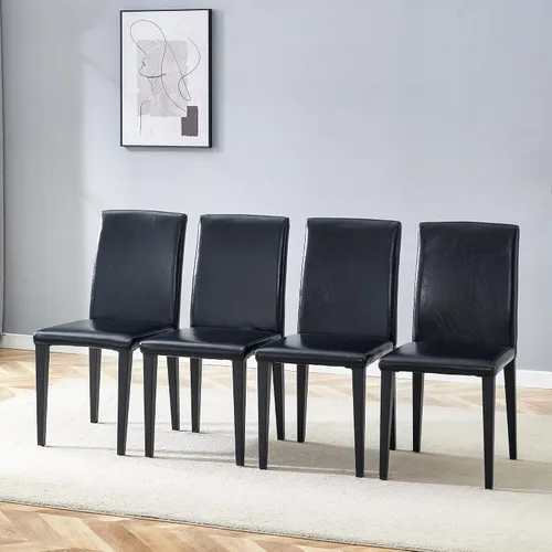 Miniatura 14 de AZmac Juego de 2 sillas de comedor modernas negras, sillas de cocina tapizadas de piel sintética con respaldo alto y asiento acolchado, sillas