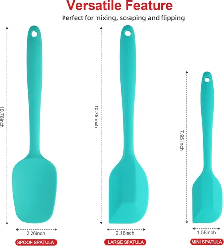 Miniatura 3 de Juego de espátulas de silicona, espátula de goma, cuchara y espátulas para hornear resistentes al calor de 600 °F (Aqua 3)
