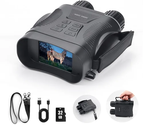 Gafas de visión nocturna – Prismáticos de visión nocturna 4K para adultos con tarjeta TFT de 32 GB 2700 pies IR/2000 mAh, pantalla HD de 2.8