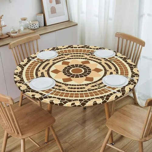 Miniatura 13 de Mantel redondo geométrico azul y blanco con bordes elásticos para mesas de hasta 45 a 50 pulgadas de diámetro