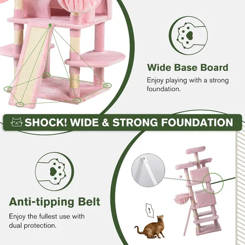Miniatura 8 de MUTICOR Torre de árbol grande de varios niveles para gatos de 68 pulgadas con condominio/perchas de felpa acogedoras/postes rascadores de sisal