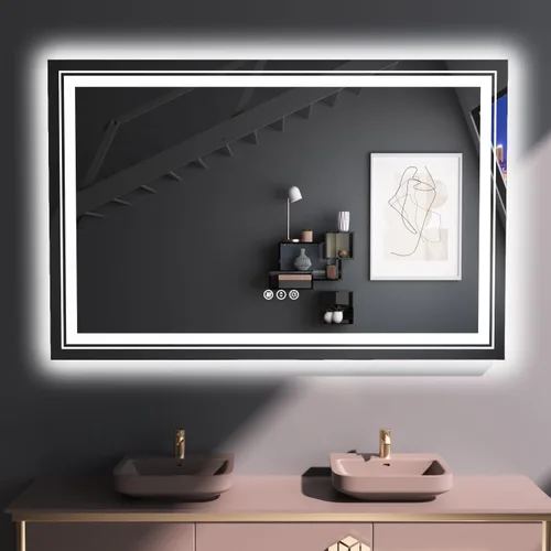Miniatura 22 de Snowdool Espejo LED de baño, 32 x 32 pulgadas con luz frontal y retroiluminada, antivaho, espejo de tocador de baño para pared, función de memoria