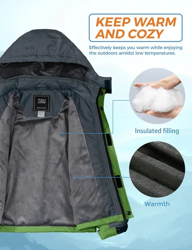 Miniatura 3 de ZSHOW Chaqueta de esquí impermeable para niños a prueba de viento con capucha, ropa deportiva de montaña para exteriores, Nieve, 6-20