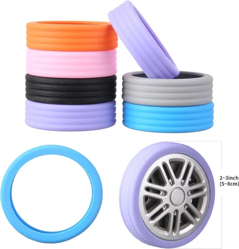 Miniatura 7 de Cubierta protectora de rueda para compartimiento de equipaje, 8 piezas, cubierta de protección silenciosa para ruedas de equipaje, fundas