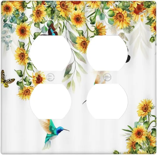 Miniatura 22 de Cubiertas de Interruptor de Luz Artísticas de Cuádruple Palanca con Hojas Tropicales Florales Boho, Flores Bohemias Decorativas Botánicas, Placas