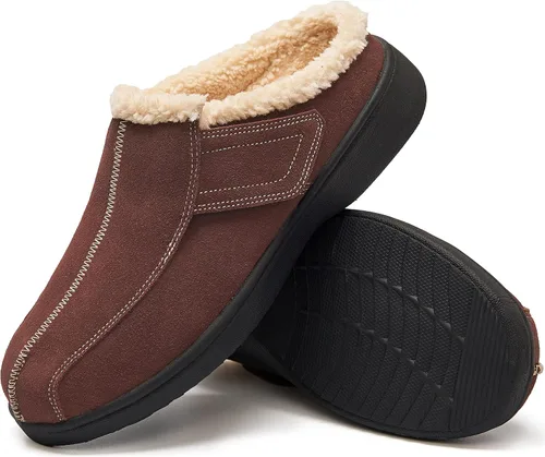 Pantuflas de piel de ante para hombre con soporte de arco antideslizante para regalo de Navidad (talla 8-14 de EE. UU.)