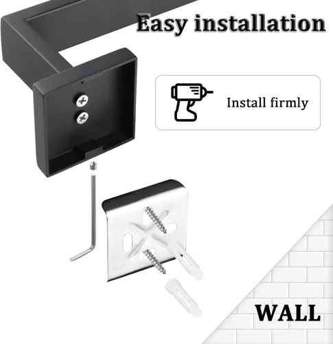 Miniatura 9 de Alise Toallero negro, toallero de 16 pulgadas para baño, toallero de acero inoxidable SUS304 montado en la pared, colgador de toallas resistente