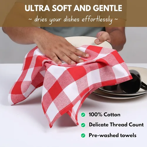 Miniatura 5 de Native Fab Paquete de 4 toallas de cocina con lazo para colgar de 16 x 26 pulgadas, toallas de cocina de algodón a cuadros para limpiar el secado