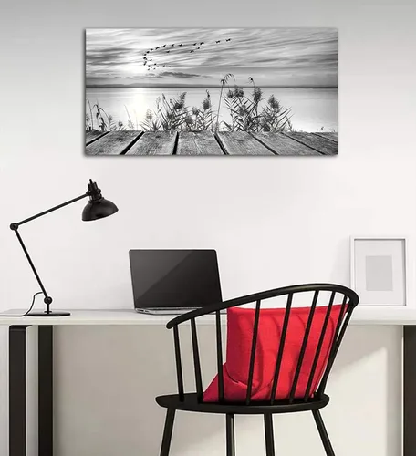 Miniatura 4 de yearainn Arte de Lienzo de Pared en Blanco y Negro Lago al Atardecer con Pájaros Voladores Cuadros para Decoración de Pared Paisaje Natural Pintura