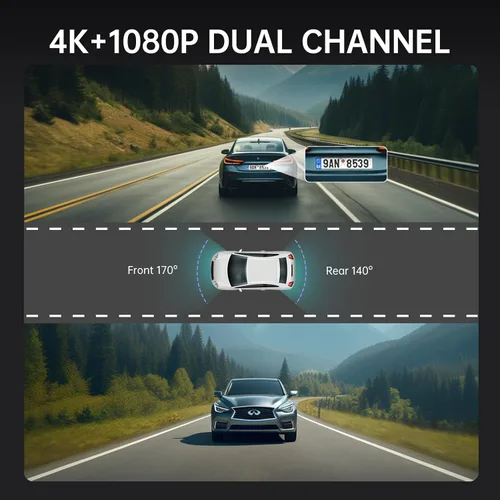 Miniatura 13 de Veement Cámara de espejo retrovisor 4K, cámara de tablero de espejo 4K de 10 pulgadas con cámara de respaldo de 1080P, cámara de tablero frontal